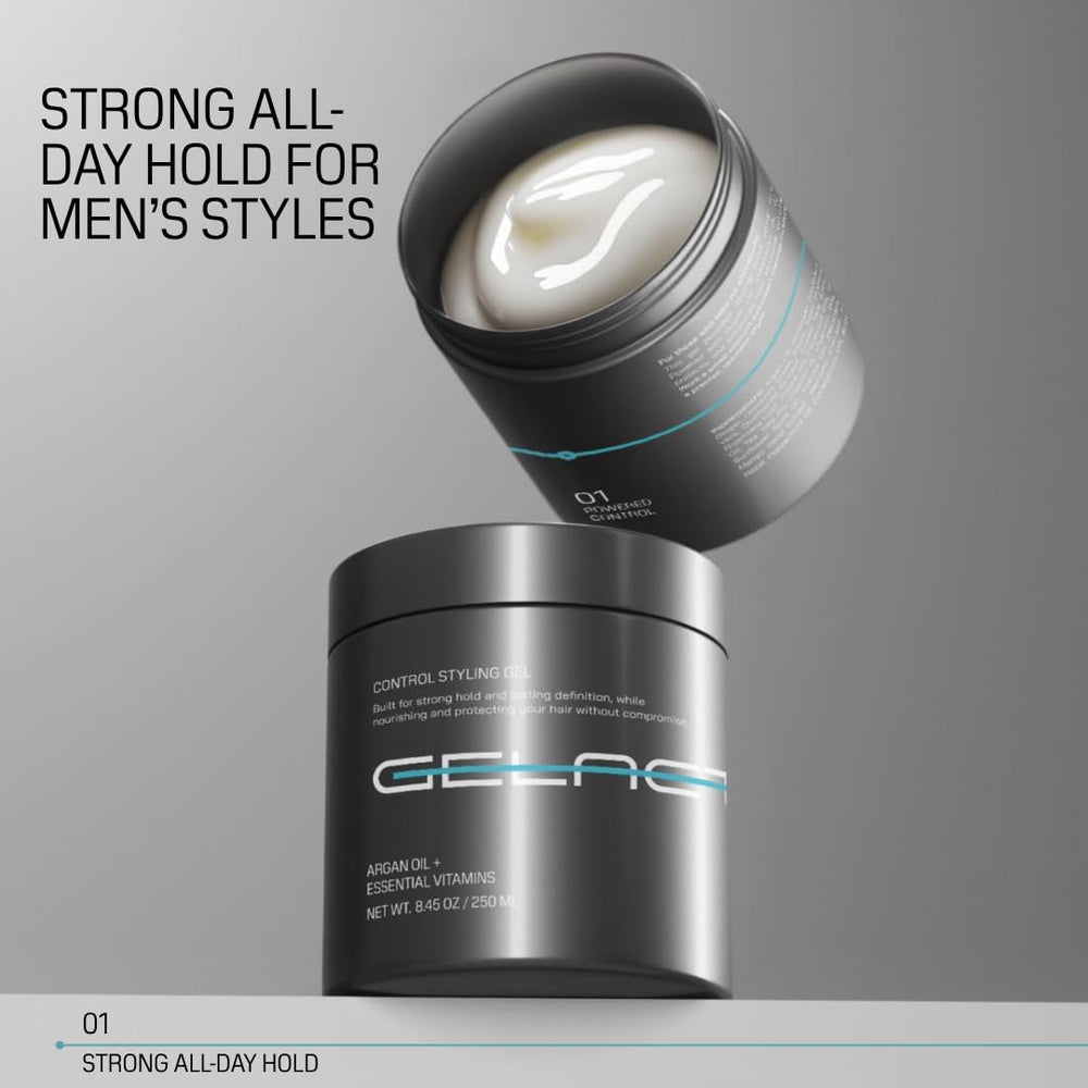 Gelactica Max Control alcohol-free formula shown for scalp-friendly styling.