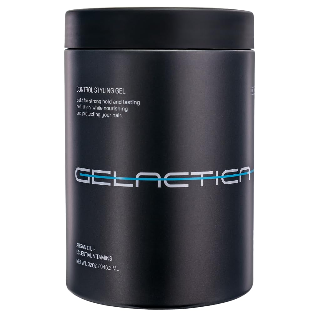 Gelactica Max Control 32oz bottle for long-lasting hold and styling versatility.
