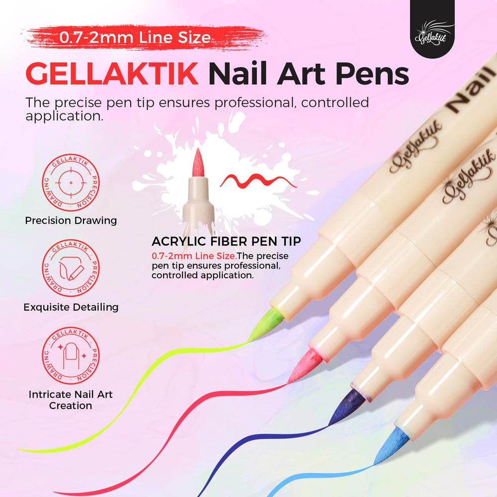 GELLAKTIK 0.7mm-tip nail art pens close-up for precise line work