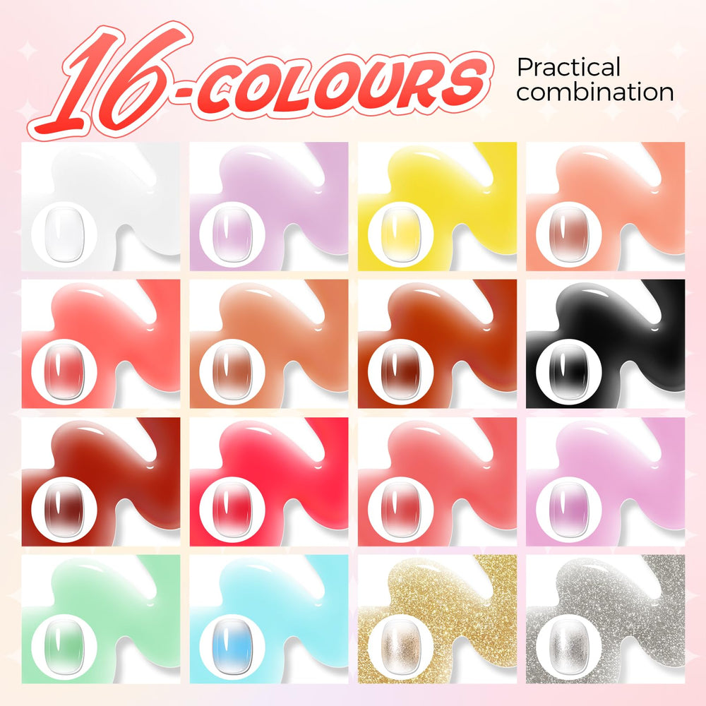 GELLAKTIK 16-color ombre gel nail polish palette for vibrant gradients