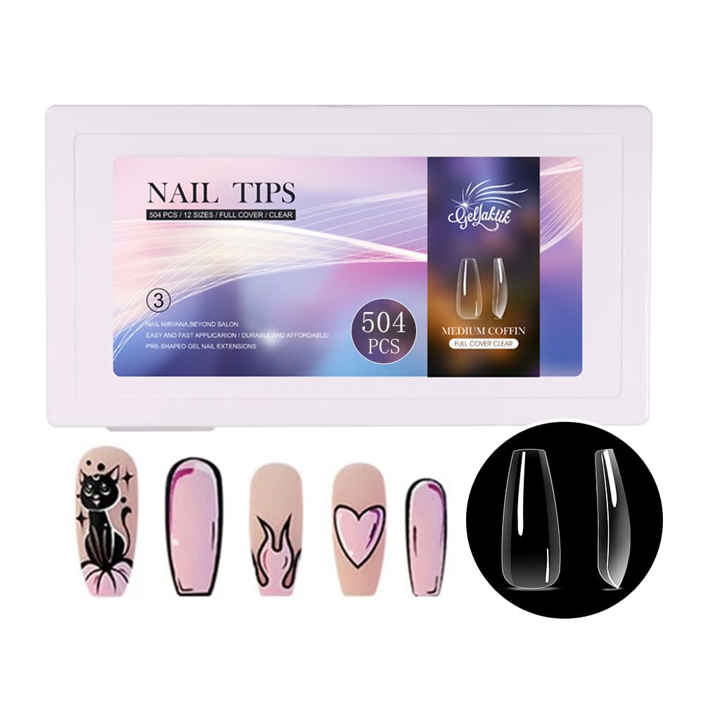 GELLAKTIK medium coffin nail tips pack for versatile DIY manicures.