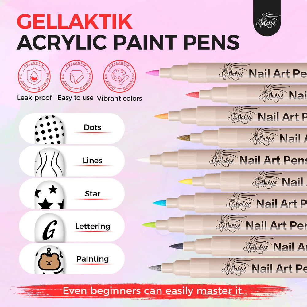 GELLAKTIK nail art pens close-up display of long-lasting, vivid colors
