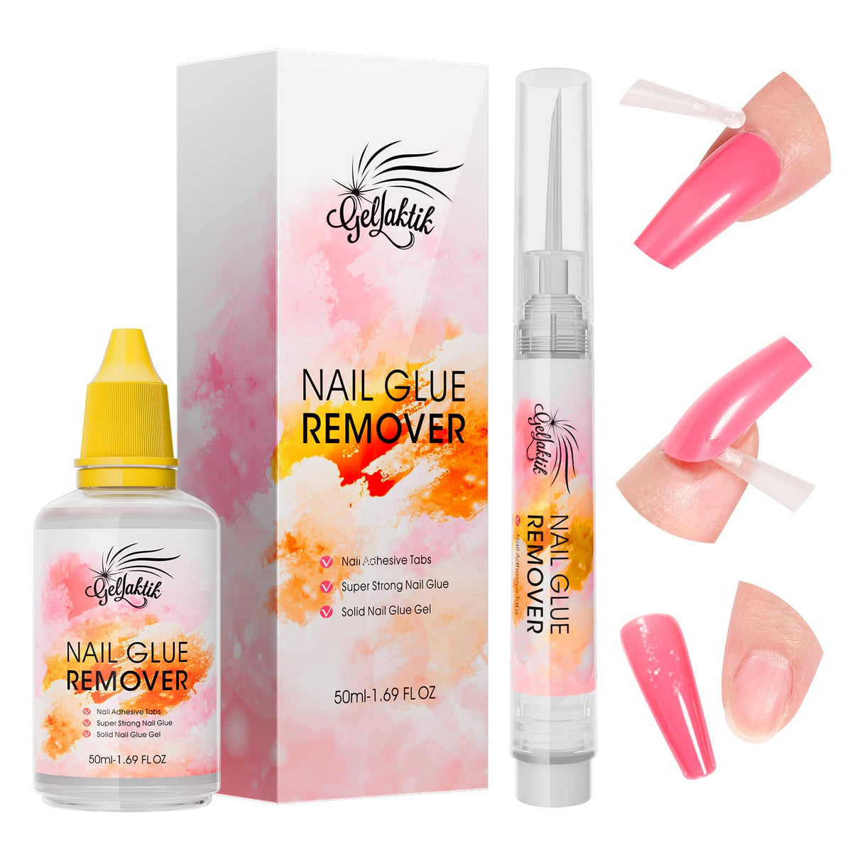 Gellaktik Nail Glue Remover pen close-up with precision tip for quick adhesive removal