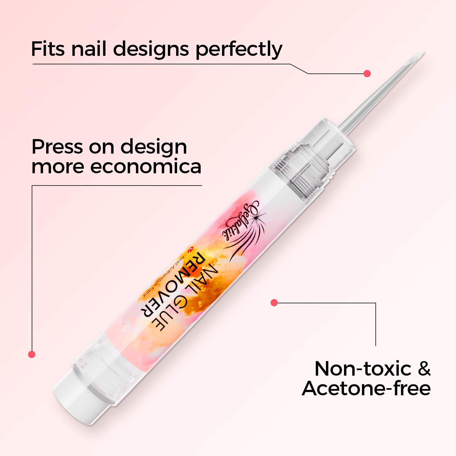 Gellaktik solution bottle emphasizes acetone-free formula for gentle use