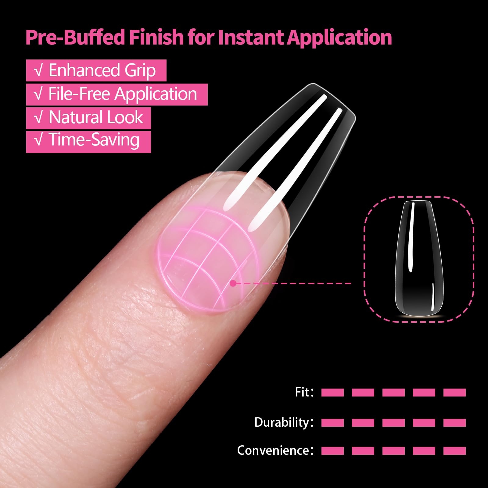 GELLAKTIK pre-shaped press-on tips save time with instant natural look.