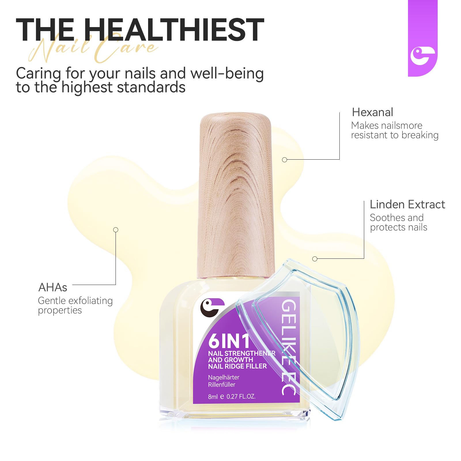 gelike ec nail-care-step2 closeup demonstrates the quick-dry formula for busy days.