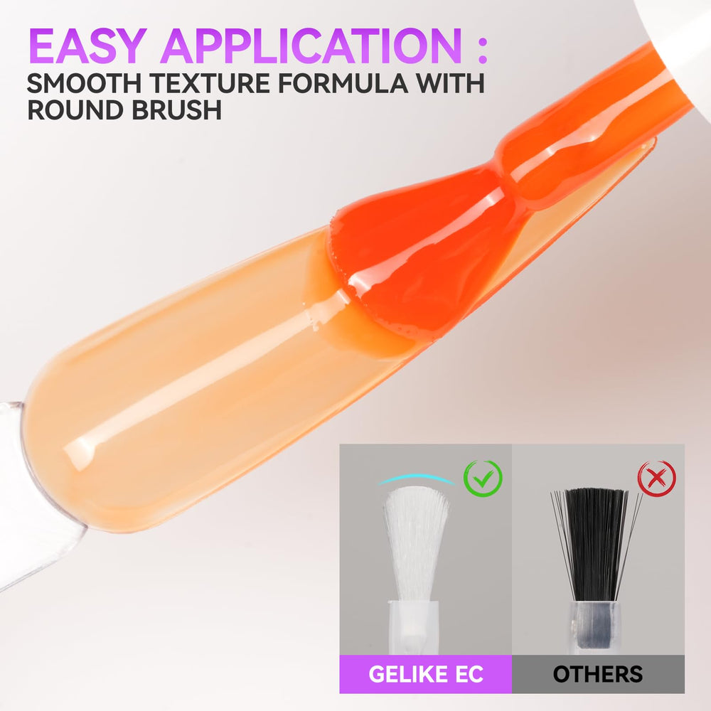 Gelike EC jelly gel polish application captures bubble-free one-stroke coverage for beginners