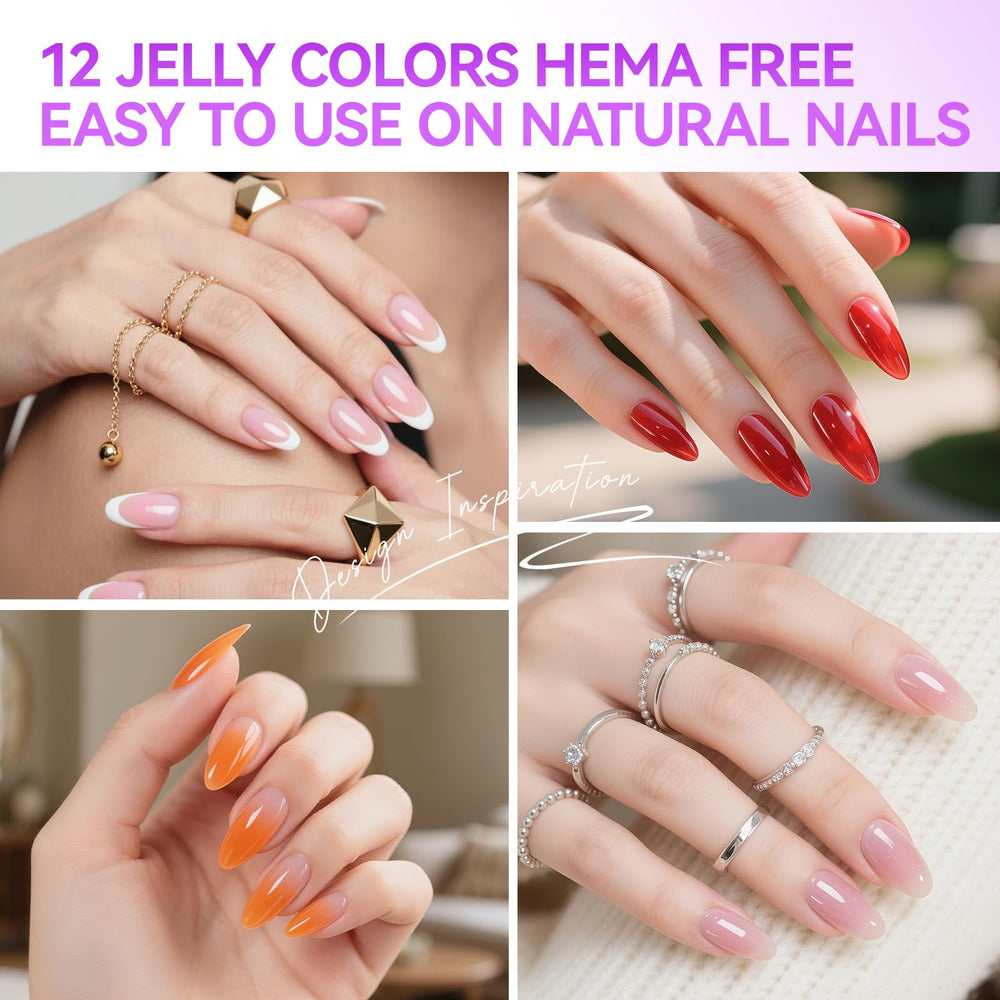 Gelike EC jelly gel polish bottle closeup highlights HEMA-free formula for gentle nails