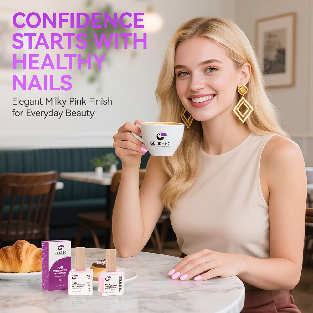 Gelike EC nail-strengthener fast-dry-finish shows chip-resistance for a natural manicure.
