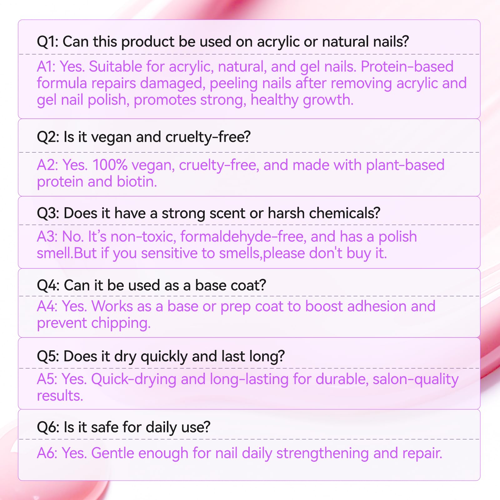 Gelike EC vitamin-biotin-plant-protein formula nourishes nails for healthier growth possibilities.