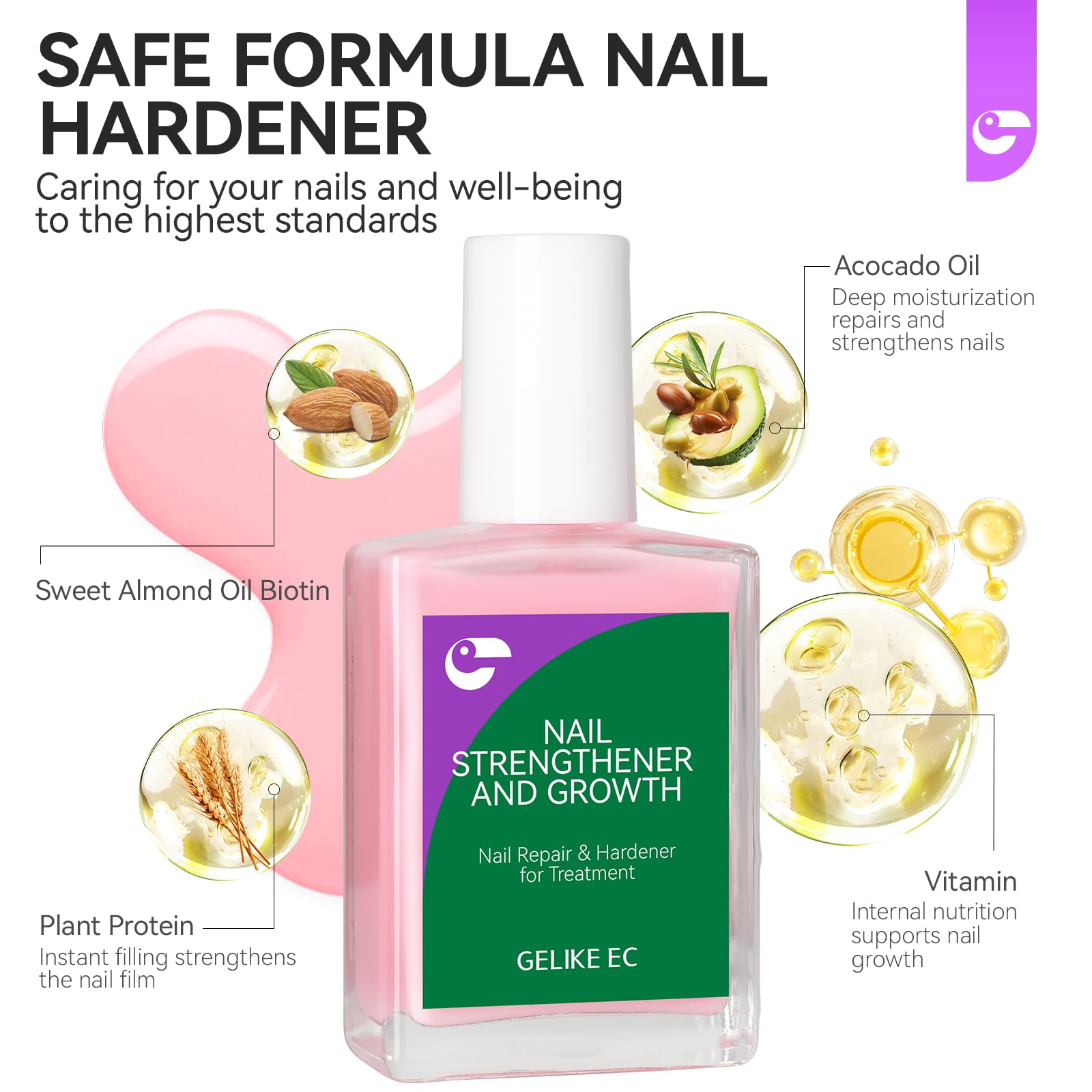 Gelike EC nails before and after using the strengthener