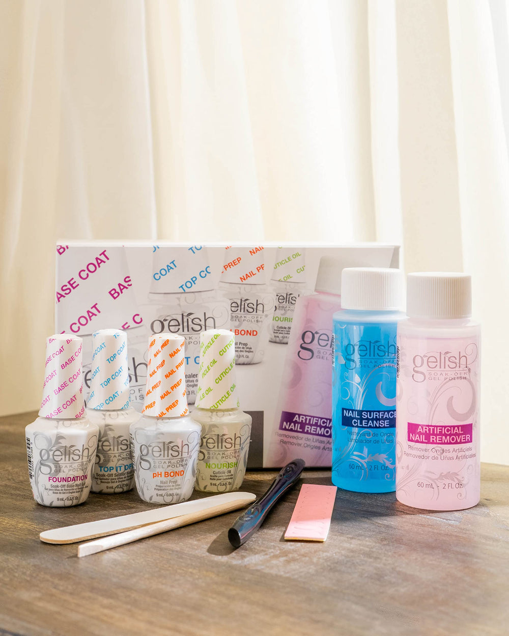 Gelish Artificial Nail Remover and Cleanser close-up facilitates smooth nail prep.