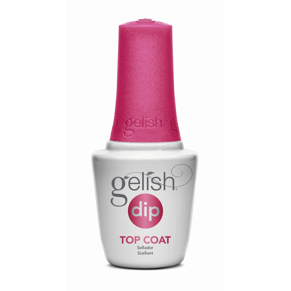 Gelish Dip Top Coat glossy finish enhances salon-quality nails