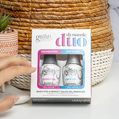 Gelish Dynamic Duo ergonomic cap packaging close-up demonstrating easier grip during extended services.