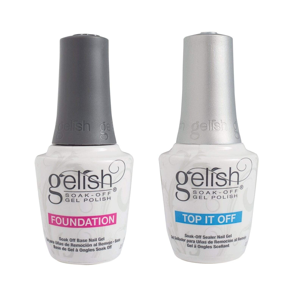 Gelish Dynamic Duo Foundation Base Top Sealer bottle offers durable, salon-grade shine for home manicures.