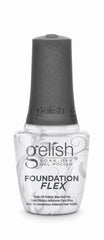 Gelish Foundation Flex bottle closeup highlighting flexible base coat for smooth nails.