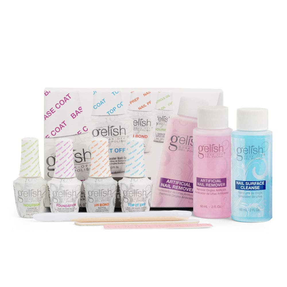 Gelish MINI Basix kit foundation and pH Bond priming nails for long-lasting wear at home.