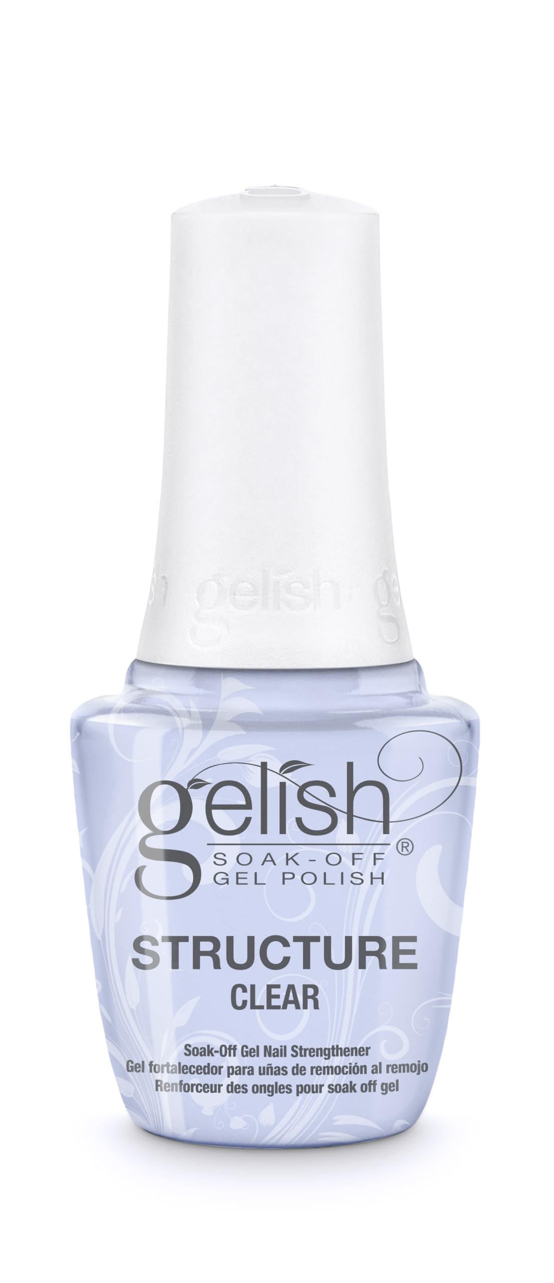 Gelish Structure Gel bottle in Clear shows self-leveling strength for durable nails.