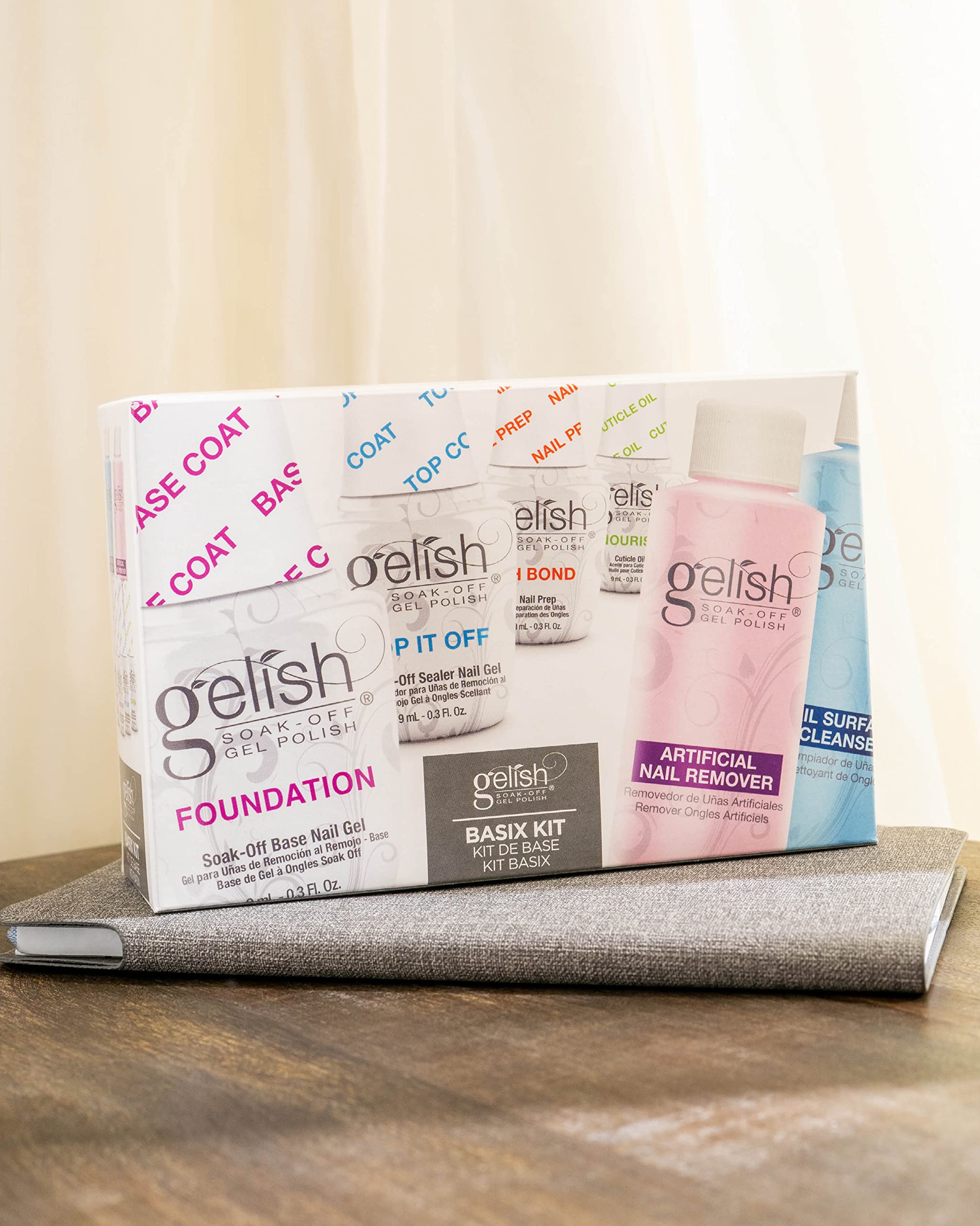 Gelish Top It Off bottle close-up seals color for lasting wear.