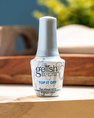 Gelish Top It Off high-gloss nails after curing provide durable shine.