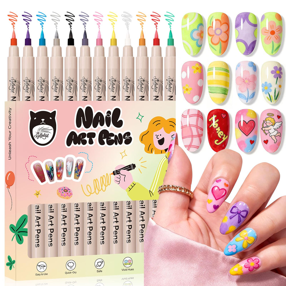 GELLAKTIK bolígrafos uñas 12 colores: frente, ideal para crear diseños coloridos.
