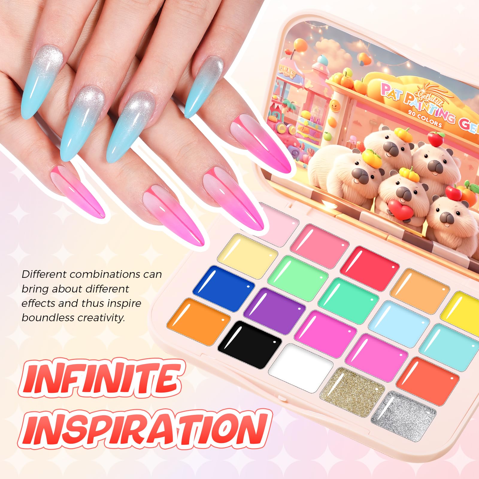 Gellaktik Complete gel nail-art kit packaging highlights included sponges and grabber.