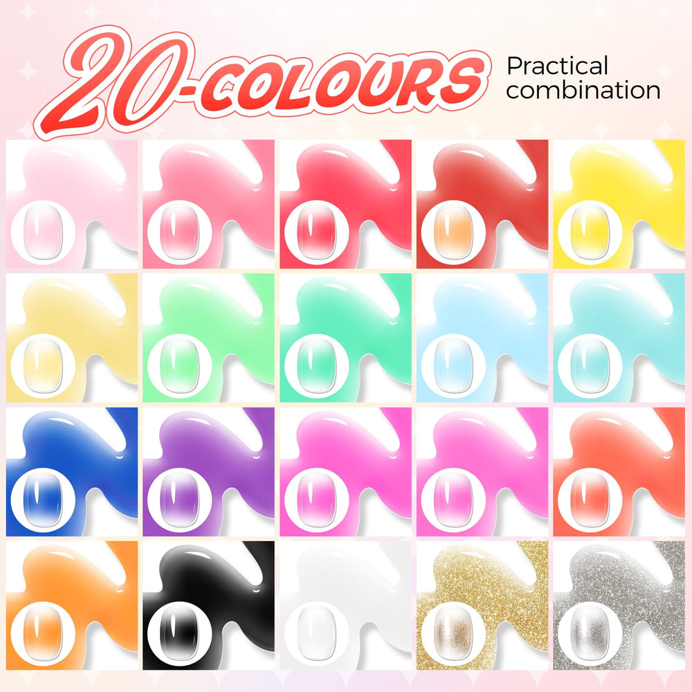 Gellaktik Neon gradient nails application with vivid color blend for dramatic ombre.