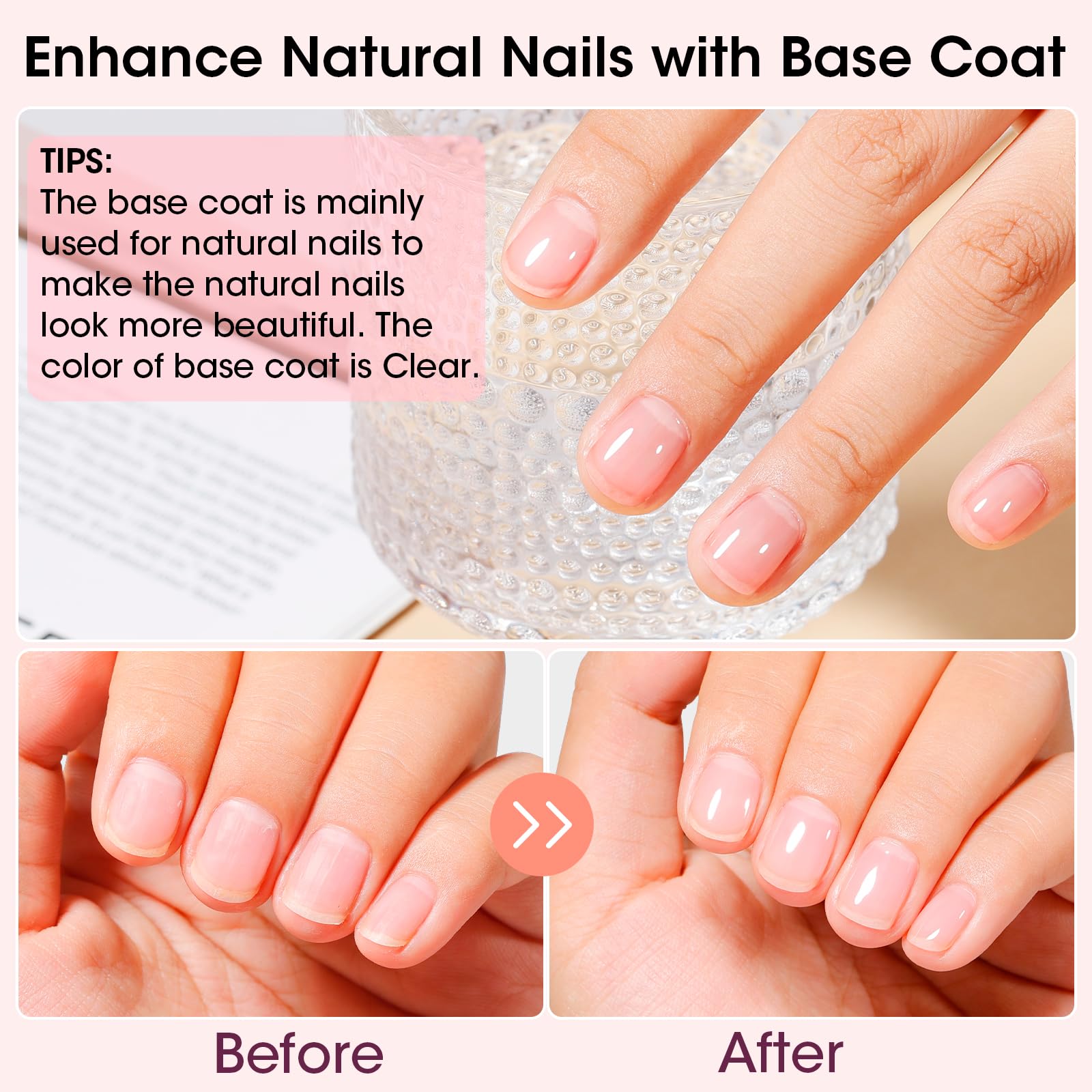 GELLEN 4-in-1 base coat swatch shows base, strengthener, concealer, ridge filler.