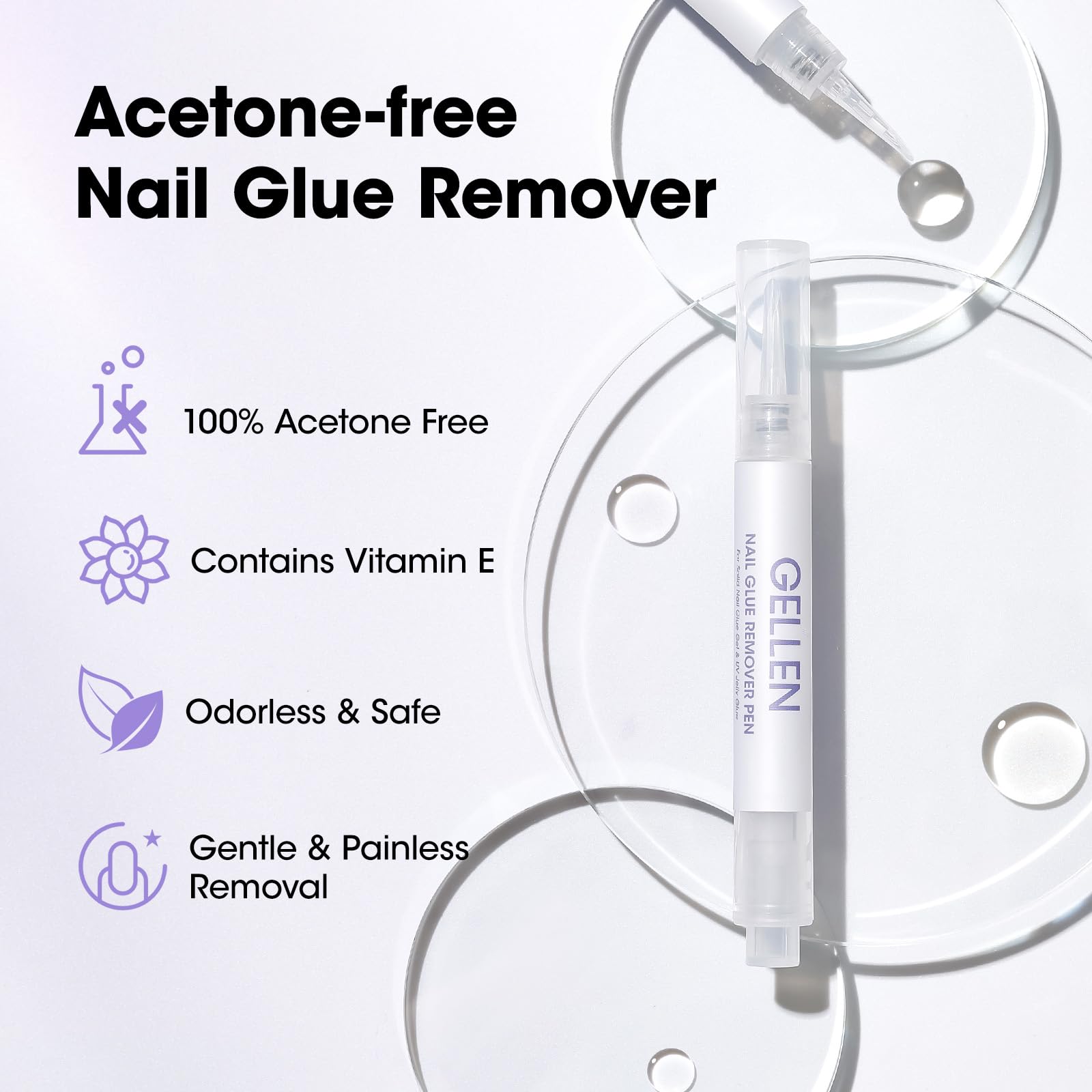GELLEN acetone-free formula image emphasizes gentle, non-toxic removal.