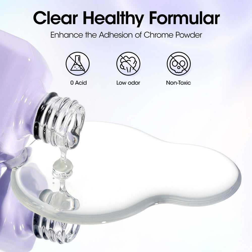 GELLEN chrome powder mirror-effect closeup with top coat for smooth application.