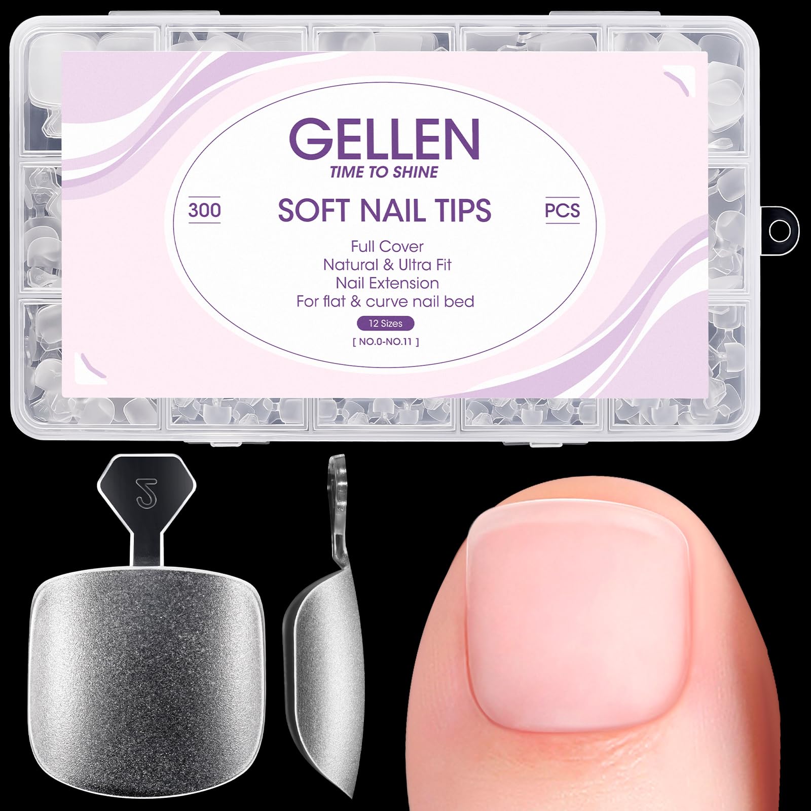 Gellen Gel Toe Nail Tips package shows 300 pieces for easy DIY pedicures