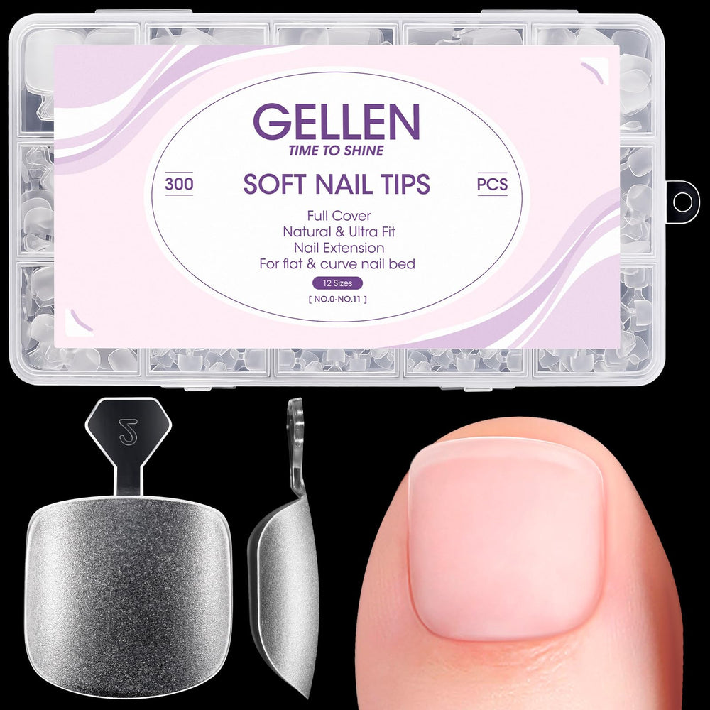 Gellen Gel Toe Nail Tips package shows 300 pieces for easy DIY pedicures