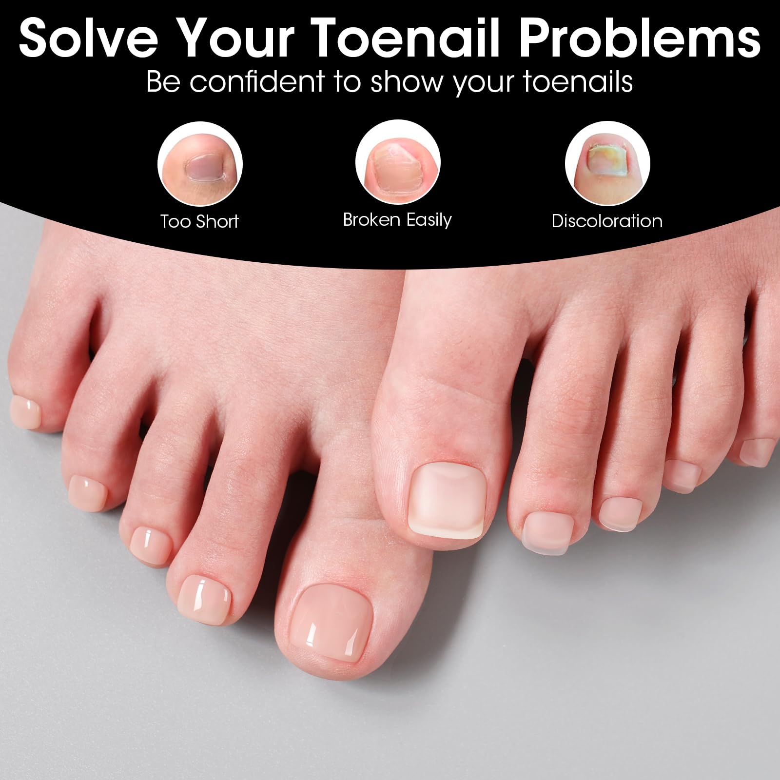 Gellen Gel Toe Nail Tips Short Square design offers natural look and easy press-on