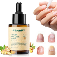 GELLEN Ginger Nail Growth Serum bottle showing nourishing formula for stronger nails.