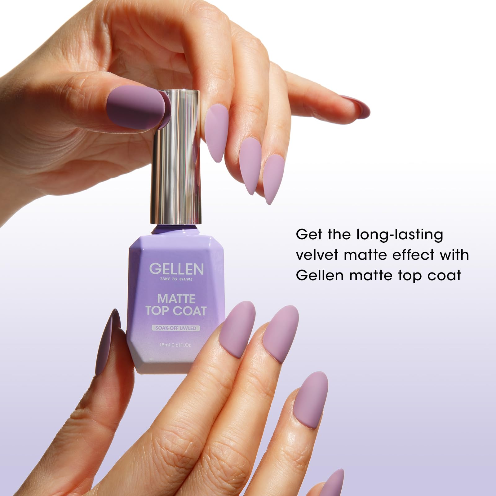 Gellen glitter top coat 18ml bottle creates rainbow sparkle for glam nails.