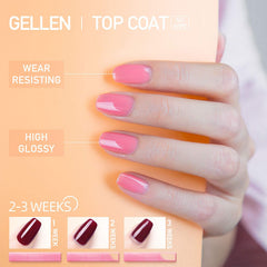 GELLEN two-piece kit box highlighting base and top coats for home manicures.