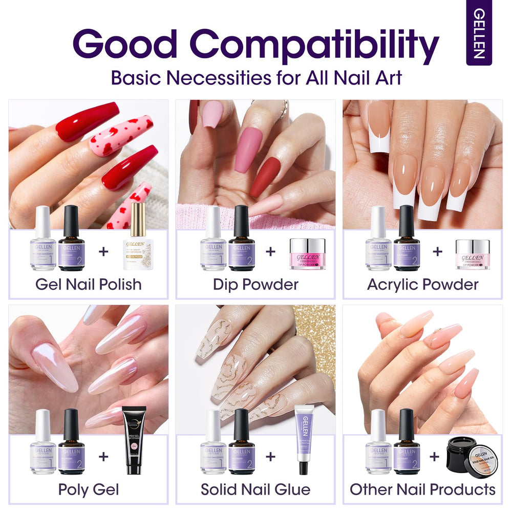 Gellen long-lasting manicure steps with base coat and gel polish.