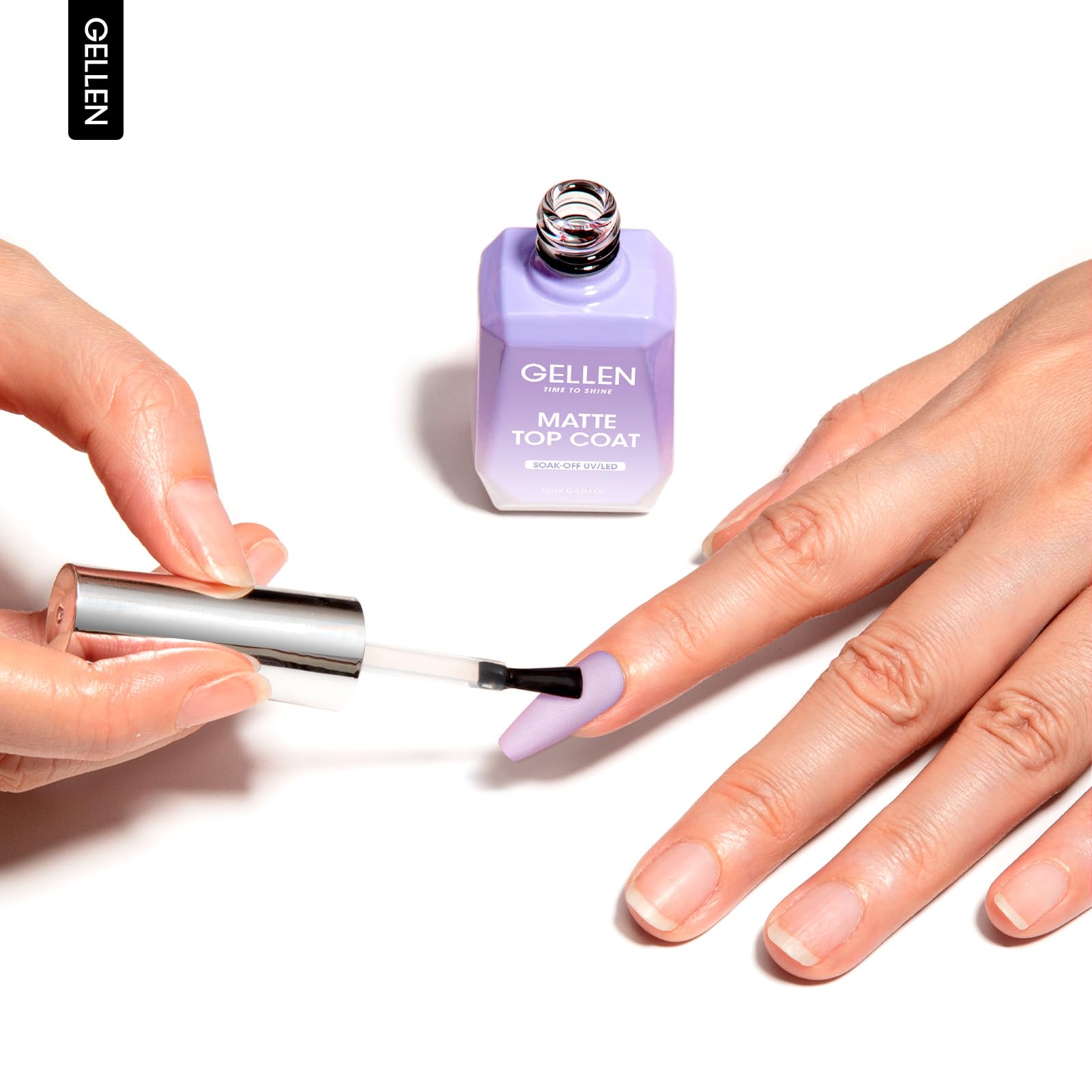 GELLEN Matte Top Coat swatch demonstrates deep color protection and matte finish.
