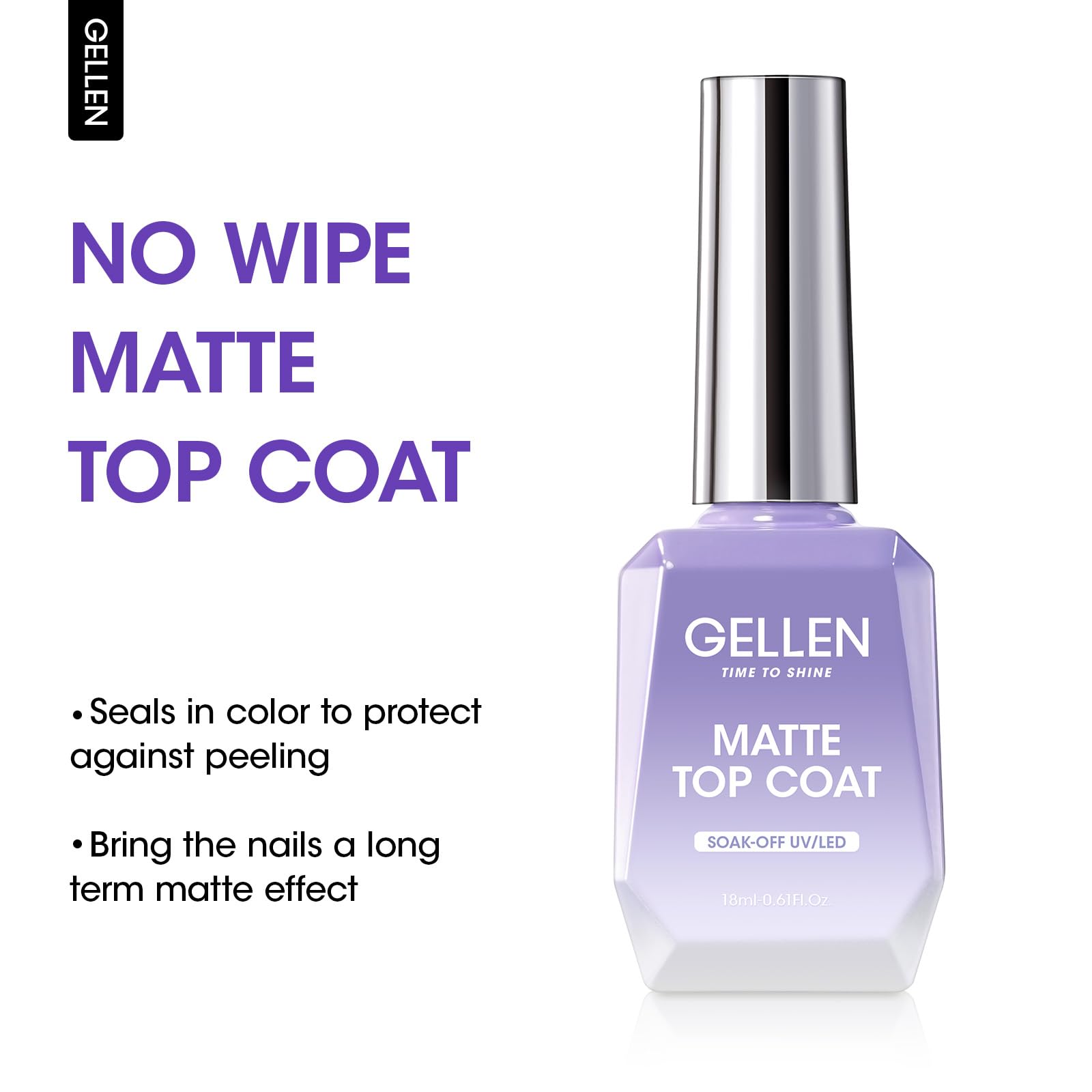 GELLEN Matte Top Coat on natural nails achieving a seamless matte texture.
