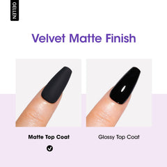 GELLEN Matte Top Coat under LED lamp cure provides a durable matte seal.
