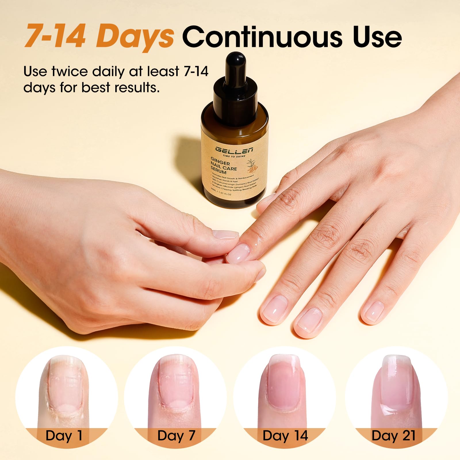 GELLEN Nail care serum on cuticles demonstrates easy, fast hydration.