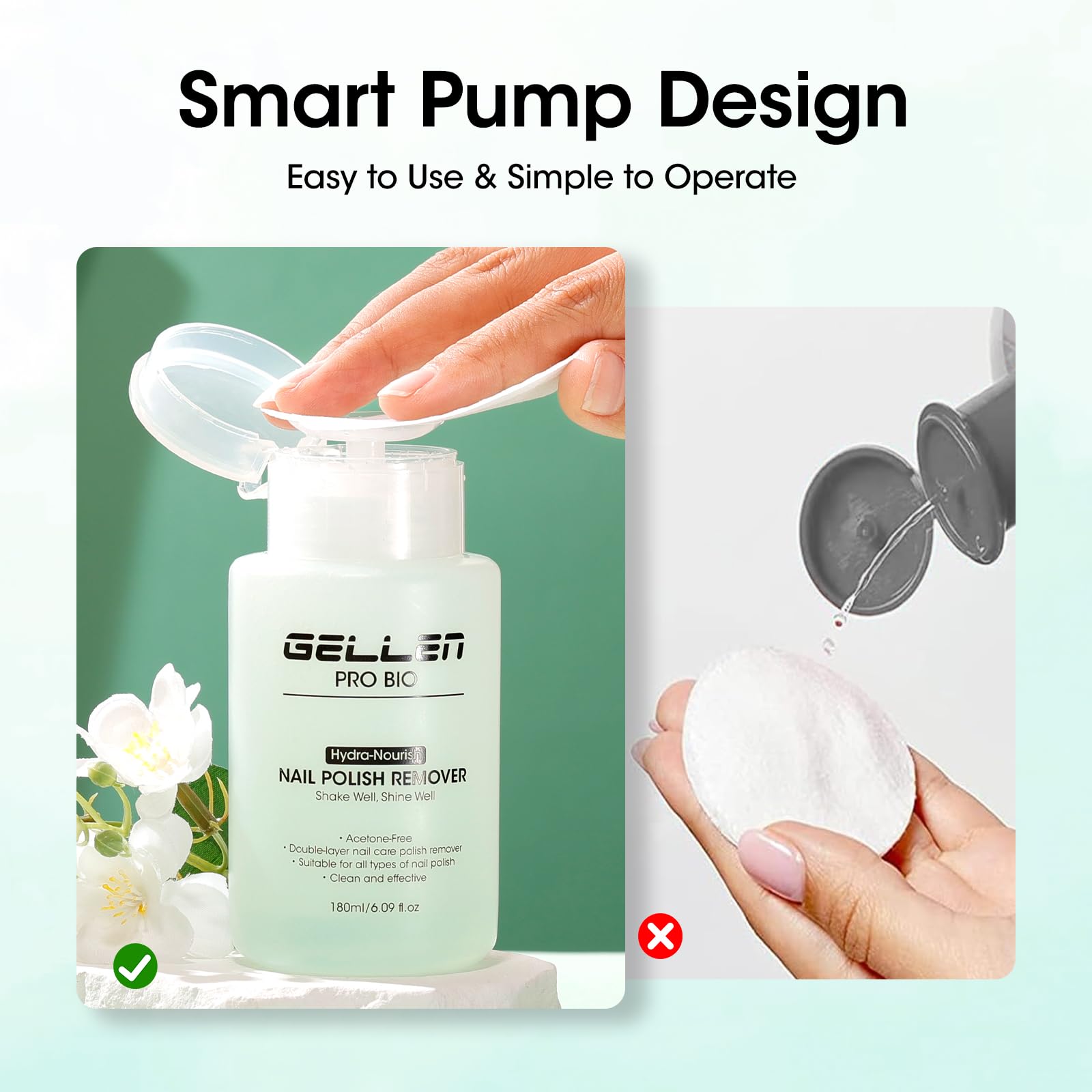 GELLEN nail polish remover pump-head enables one-handed, precise application