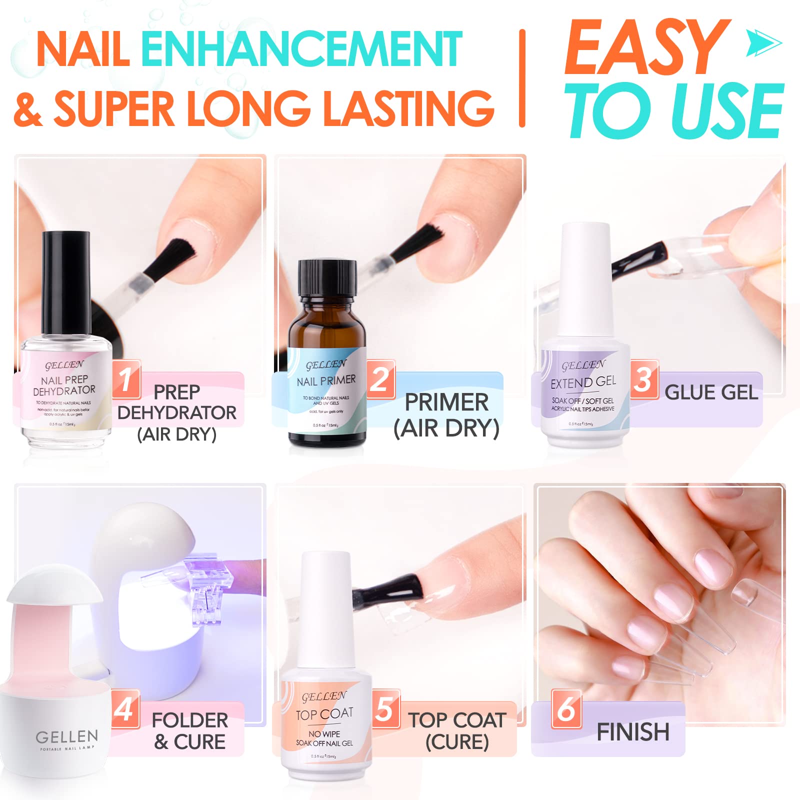 GELLEN nail prep dehydrator and primer ready nails for better adhesion.