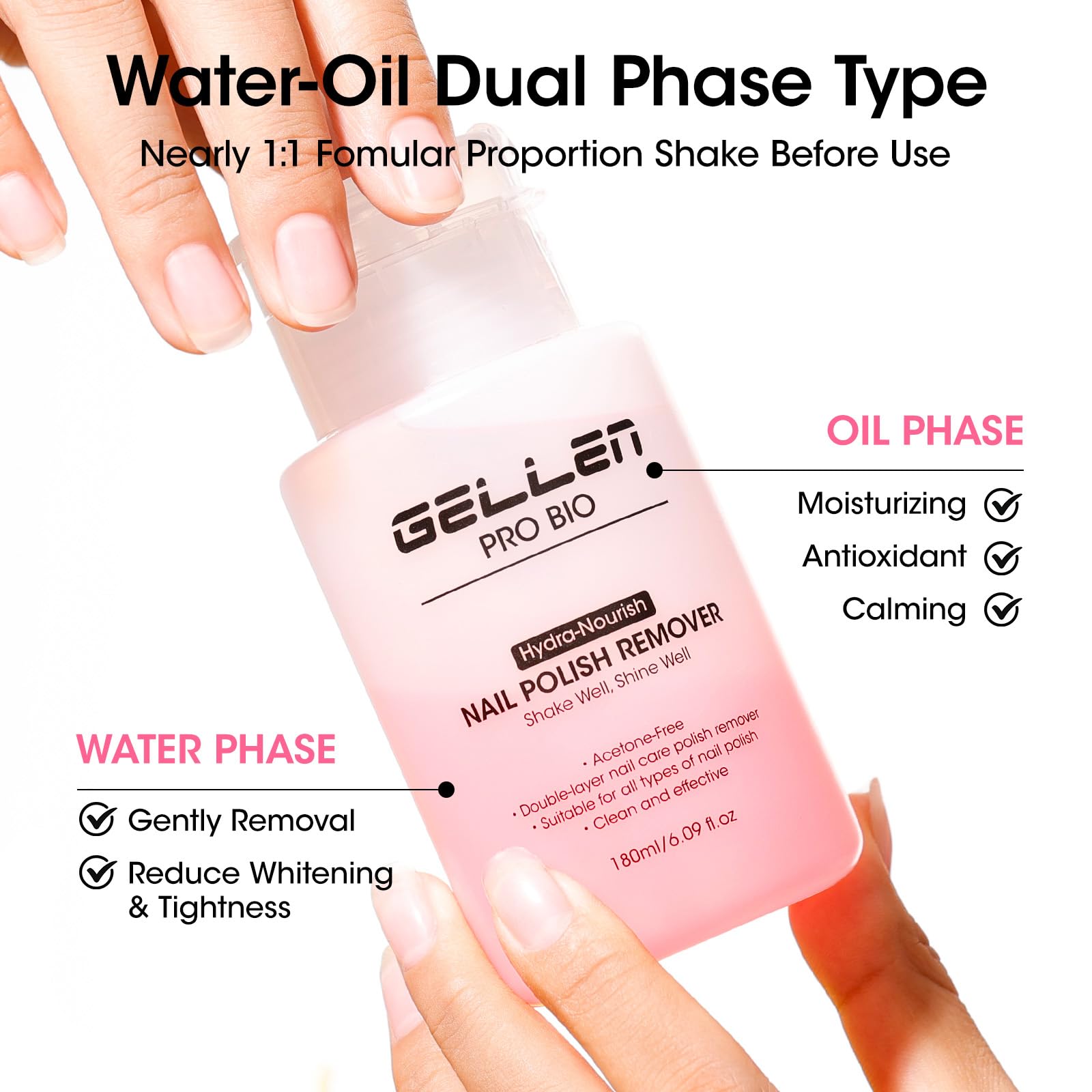 GELLEN oil-phase nourishes nails with natural ingredients during removal.