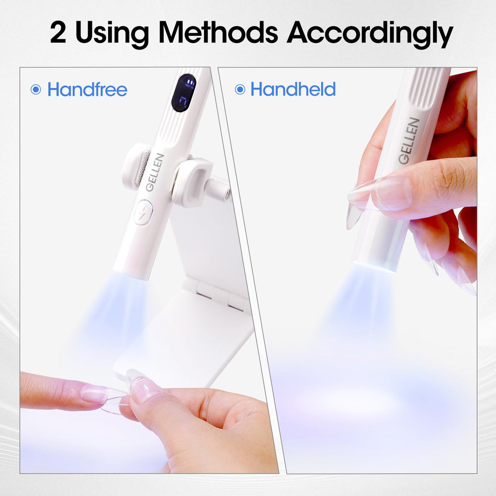 Gellen portable mini UV light timer settings indicating cure options.