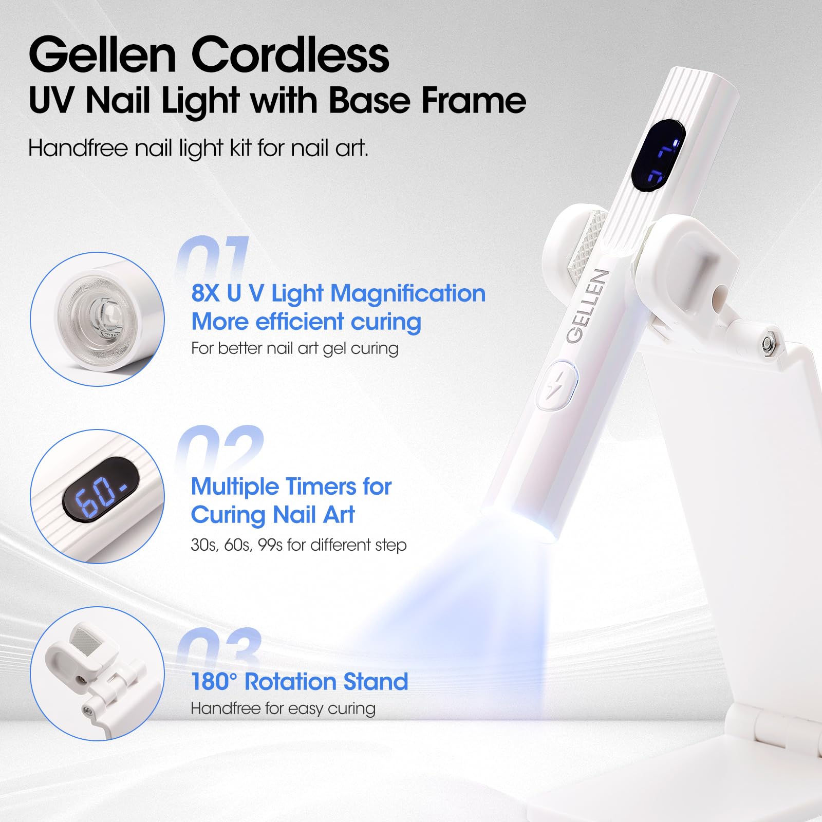 Gellen portable mini UV light handheld in use for precise at-home manicures.