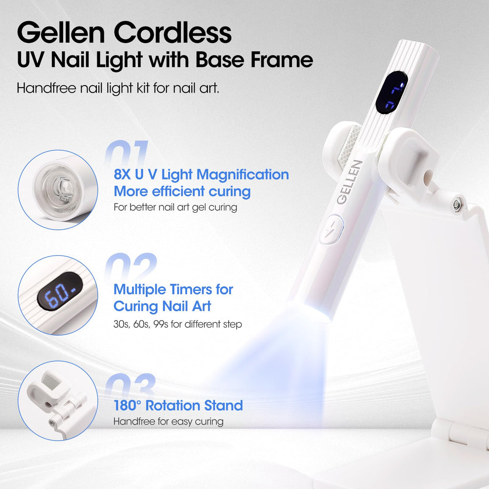 Gellen portable mini UV light handheld in use for precise at-home manicures.