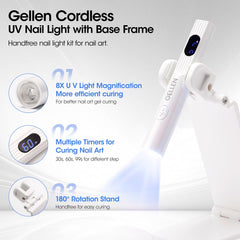 Gellen portable mini UV light handheld in use for precise at-home manicures.