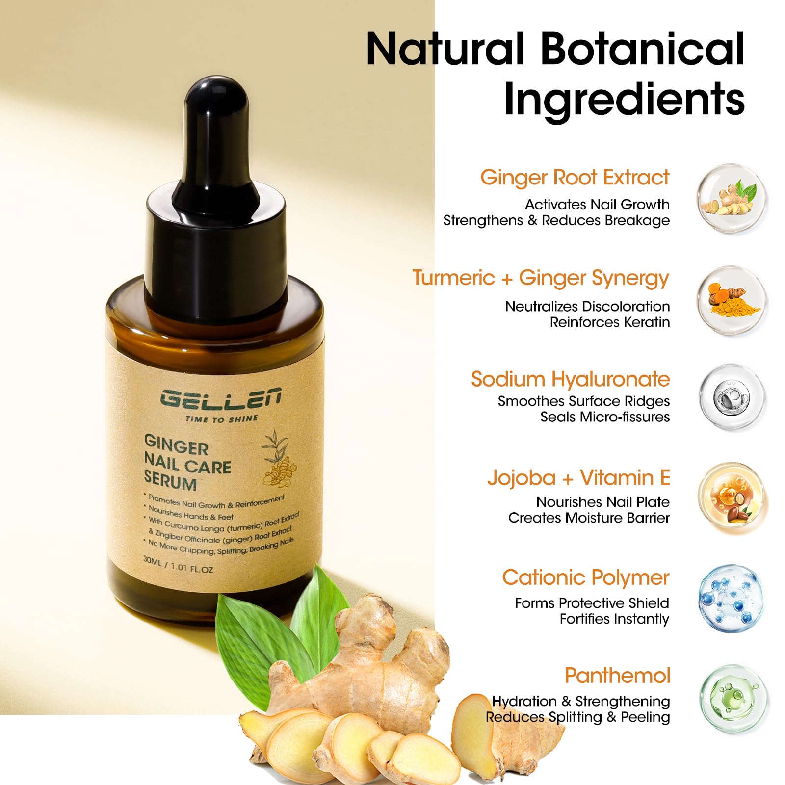 GELLEN Quick-absorption serum close-up emphasizes non-greasy finish.