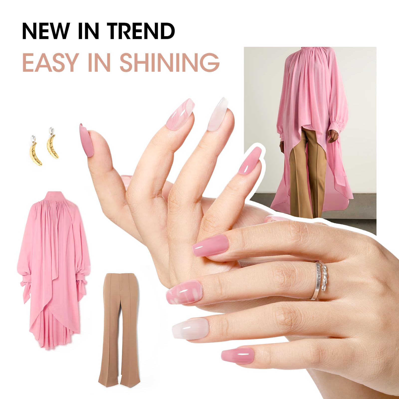 GELLEN jelly nail polish soft pink shade swatch for natural nails.